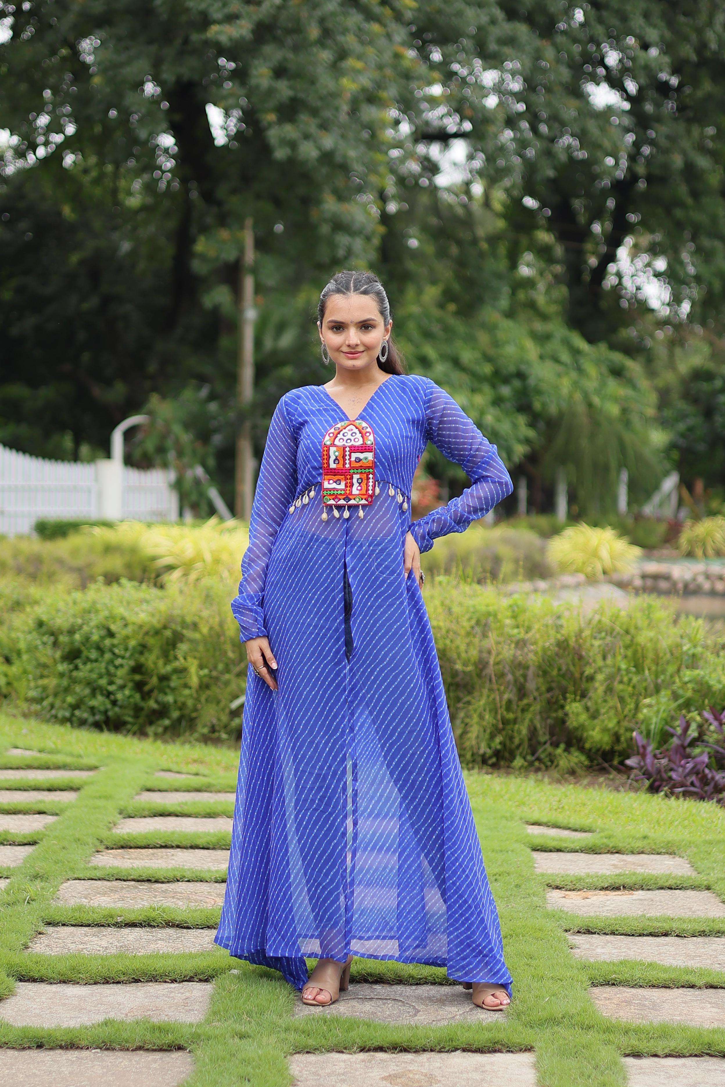  Leheriya Print work with kutchi patchework in Faux Georgette KURTI SUPPLIER IN SURAT